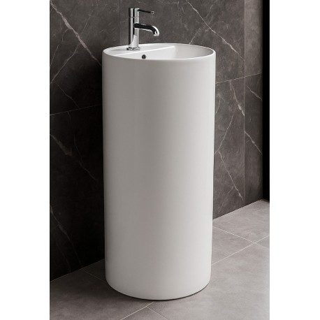 Lavabo tondo Freestanding in ceramica bianca lucida