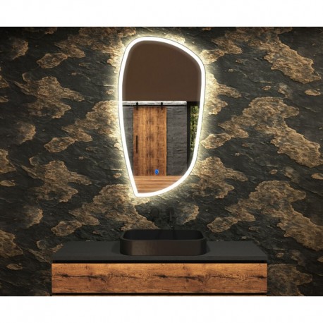 Su Misura Specchio Irregolare con disegno sabbiato Filo Lucido Retroilluminante led 20W art.7216 con pulsante touch integrato