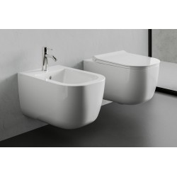 Sanitari Sospesi Vaso + Bidet serie mirto round short di Dolomite  in ceramica bianca lucida