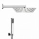 kit set doccia braccio, soffione e doccino con flessibile + presa acqua modello square quadro cromato