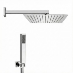 kit set doccia braccio, soffione e doccino con flessibile + presa acqua modello square quadro cromato