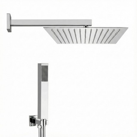 kit set doccia braccio, soffione e doccino con flessibile + presa acqua modello square quadro cromato