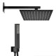 kit set doccia braccio, soffione e doccino con flessibile + presa acqua modello square quadro nero opaco