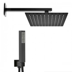 kit set doccia braccio, soffione e doccino con flessibile + presa acqua modello square quadro nero opaco