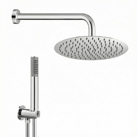 kit set doccia braccio, soffione e doccino con flessibile + presa acqua modello round tondo cromato