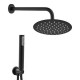 kit set doccia braccio, soffione e doccino con flessibile + presa acqua modello round tondo nero opaco