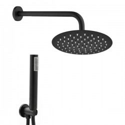 kit set doccia braccio, soffione e doccino con flessibile + presa acqua modello round tondo nero opaco