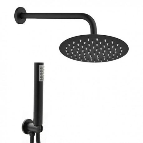 kit set doccia braccio, soffione e doccino con flessibile + presa acqua modello round tondo nero opaco