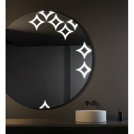 Specchio Bagno Tondo Filo Lucido con disegno sabbiato Stelle Retroilluminato led 20W art.spe47