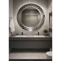 Specchio Bagno Tondo Su Misura Filo Lucido con disegno sabbiato Retroilluminante led 20W mod. New Orleans