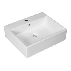 Lavabo da appoggio o sospeso in ceramica bianca con foro per rubinetteria – Modello Flos 50 di Barbottina