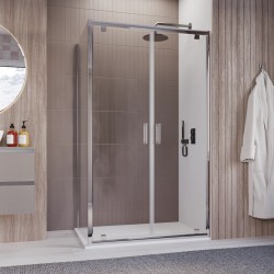 Box doccia apertura doppio battente stile Saloon + lato fisso Cristallo 6 mm Trasparente Altezza 195 cm art. HF45