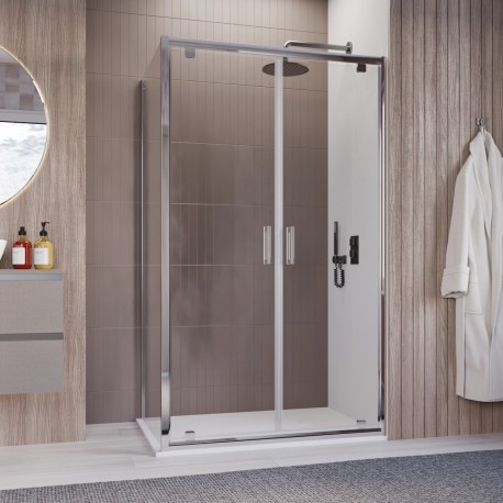 Box doccia apertura doppio battente stile Saloon + lato fisso Cristallo 6 mm Trasparente Altezza 195 cm art. HF45