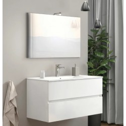 Mobile bagno sospeso bianco lucido con specchiera e lavabo integrato modello easy 100 cm marca Savinidue