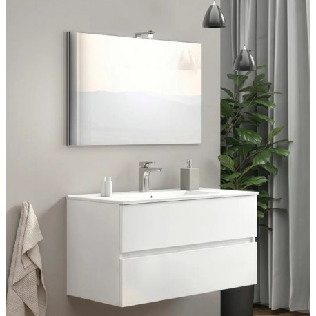 Mobile bagno sospeso bianco lucido con specchiera e lavabo integrato modello easy 100 cm marca Savinidue