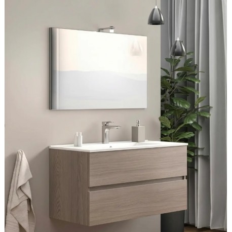 Mobile bagno sospeso noce americano con specchiera e lavabo integrato modello easy 100 cm marca Savinidue
