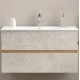 Mobile bagno sospeso bicolor cassa noce/ante almond con specchiera e lavabo integrato modello easy 100 cm marca Savinidue