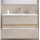 Mobile bagno sospeso bicolor cassa noce/ante almond con specchiera e lavabo integrato modello easy 100 cm marca Savinidue