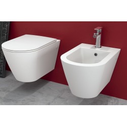 Vaso e Bidet Sospesi Resort Rimless Rak con Coprivaso in Termoindurente Incluso