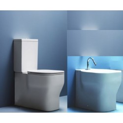 Vaso con Cassetta Monoblocco e Bidet Glaze Azzurra