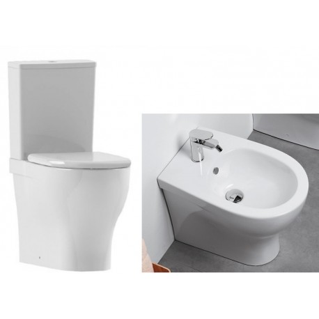 Vaso Filo Parete con Cassetta Monoblocco e Bidet Pratica Azzurra