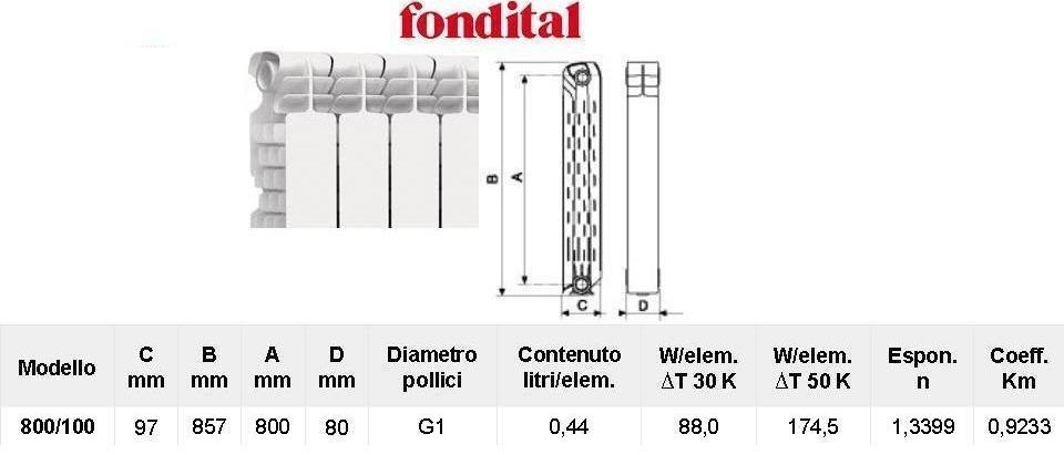Radiatore In Alluminio Fondital Exclusivo H 800 – 4 Elementi, Per Impianti Di Riscaldamento Moderni Ed Eleganti