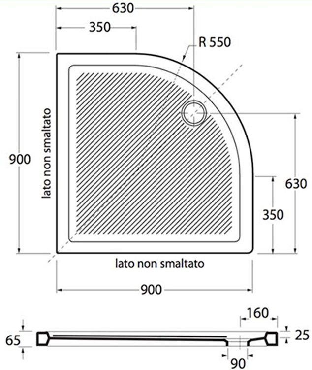 Azzurra Ferdy Piatto Doccia Angolare 90x90 cm Altezza 6,5 cm