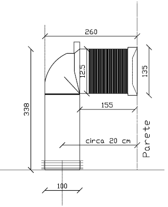 Curva tecnica per wc traslato con scarico a terra da 6 a 15 cm